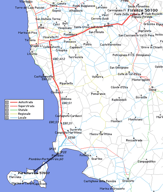 Route Florence - Elba Island