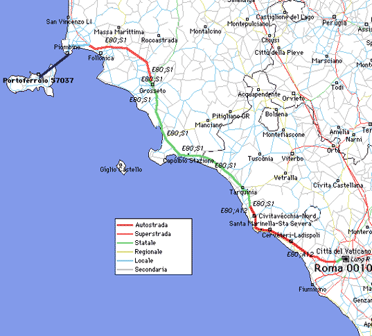 Route Rome - Elba Island